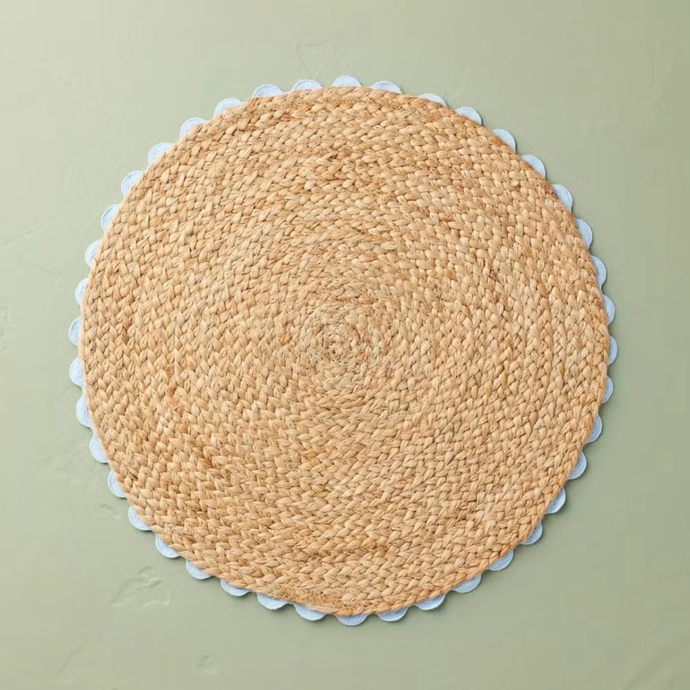 (Set of 2) 15" Braided Jute Charger Placemat w/Crochet Trim Blue - Hearth & Hand